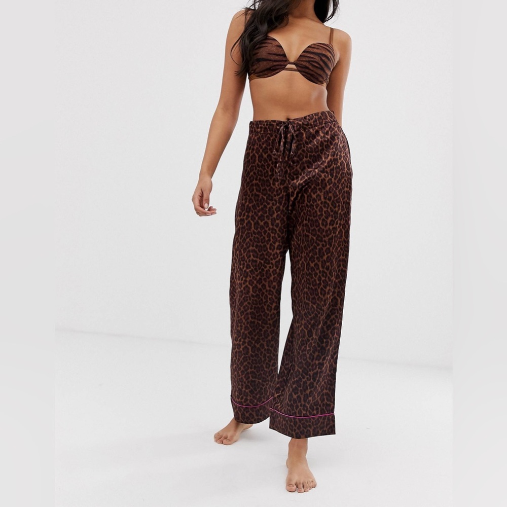 Savage x Fenty animal print satin pyjama bottoms in toffee leopard